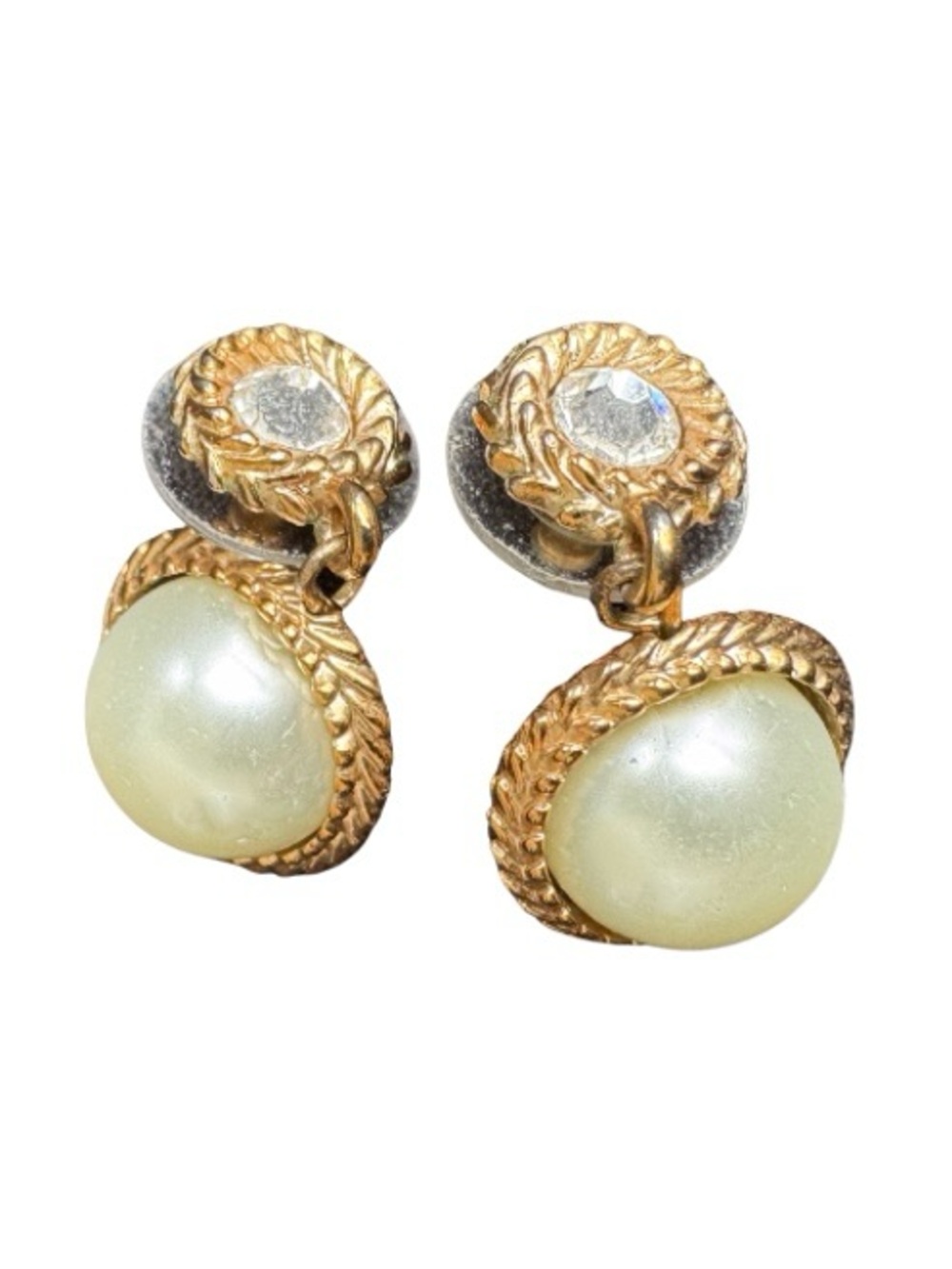 Faux Pearl Globe Gold Tone Earrings - Picture 6 of 7